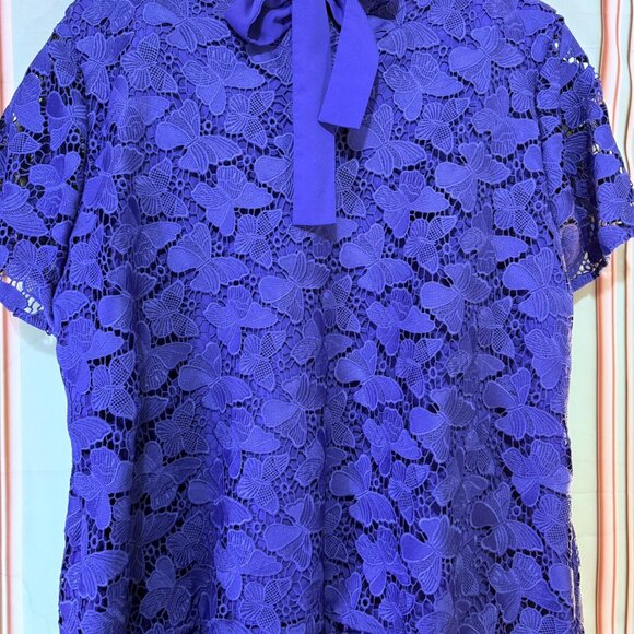 Talbots Royal Blue Butterfly Lace Tassel-Hem Blouse  EUC • 16P - Picture 2 of 2